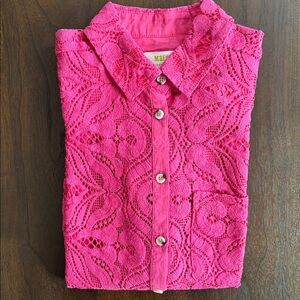 ANTHROPOLOGIE MAEVE SLIM BUTTONDOWN LONG & 3/4 SLEEVE 75% Cotton PINK LACE 2